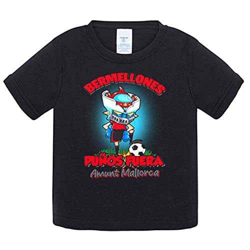 Camiseta bebé frase Bermellones puños fuera parodia robot de los 80 para nostálgicos futboleros de Mallorca - Negro, 1 año