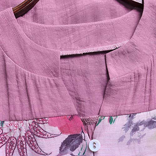 Camisetas Mujer Manga Larga SHOBDW 2019 Nuevo Cuello en V Tops de Túnica Blusas Suelto Estampado Floral Pullover Sexy Casual Verano Camisetas Mujer Tallas Grandes M-5XL(Morado,3XL)