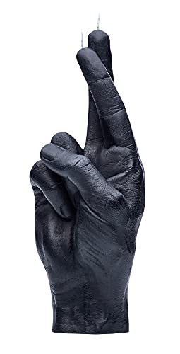 CandleHand Vela gesto de mano CROSSED FINGERS-Tamaño grande de la mano real 20 x 7 x 8 cm – Estatua hecha a mano – Decoración del hogar – Cumpleaños, oficina, regalo de inauguración de la casa (Negro)