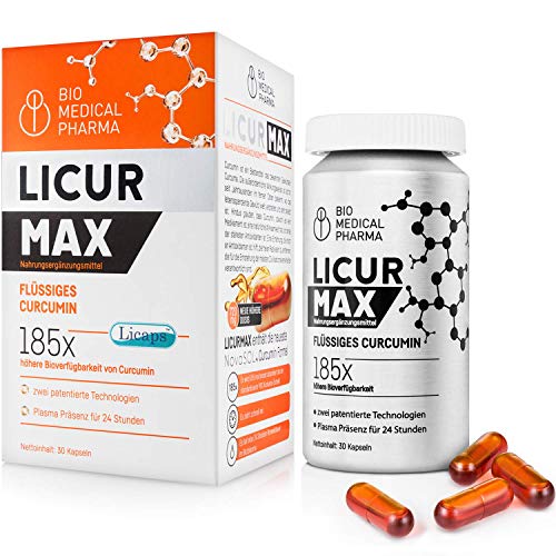 Cápsulas de curcumina | Licur MAX, 185x Mayor biodisponibilidad, 720 mg NovaSOL® | 30 comprimidos, veganos | Complemento alimenticio a base de extracto de cúrcuma, una cápsula al día | Paquete mensual