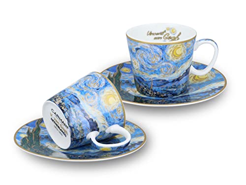 Carmani - Juego de 2 tazas de café con platillo "A Starry Night" de Vincent Van Gogh 125 ml