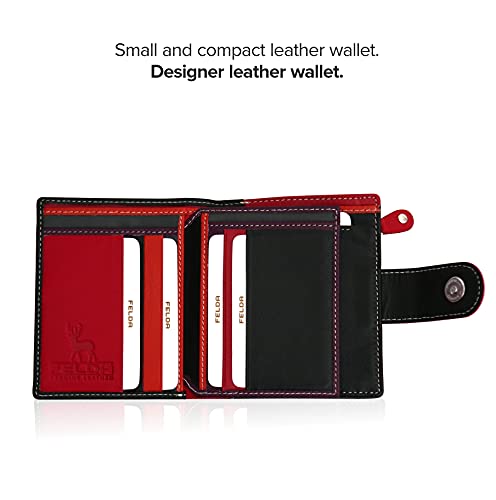 Cartera para Mujer - con Bloqueo de transmisiones RFID y 10 Ranuras para Tarjetas - Cuero auténtico Muy Suave - Negro y Rojo