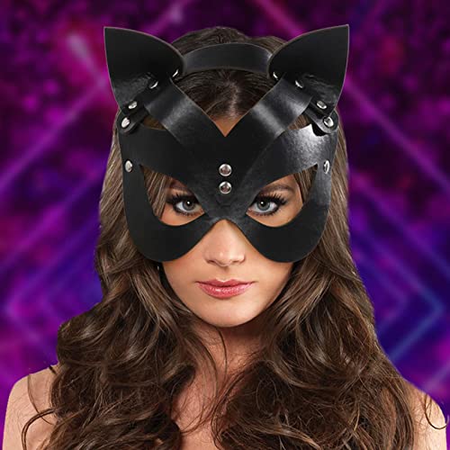 Catwoman - Máscara de mujer para carnaval, sexy, piel sintética, orejas de gato, para Halloween, carnaval, maquillaje, fiesta, etc.