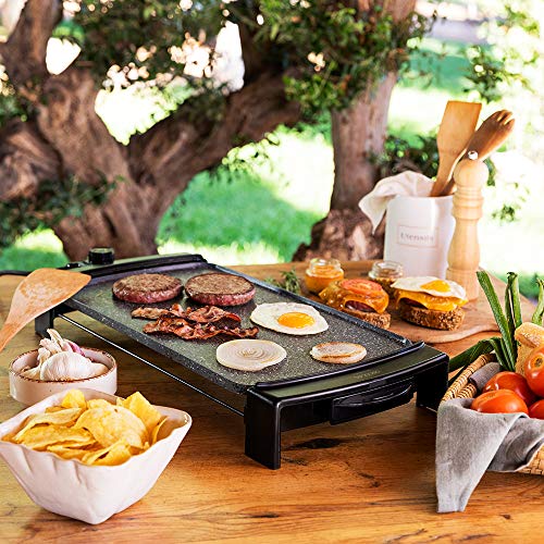 Cecotec Plancha eléctrica Tasty &Grill 3000 RockWater. 2600 W, Revestimiento de Riedra RockStone, Resistencia en Forma de E, Termostato Ajustable, Piezas Aptas para lavavajillas