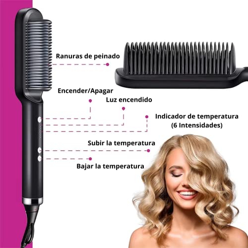 Cepillo Alisador de Pelo - 6 niveles de Temperatura Regulable - 3 Pinzas para Fijación de calidad Profesional y Colgante de Acero Inoxidable (Verde)