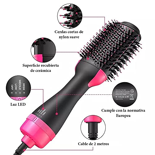 Cepillo de Aire Caliente, Secador Alisador de Pelo De Aire Caliente, 3 intensidades, Peine de Aire Caliente para Todos Los Tipos de Cabello