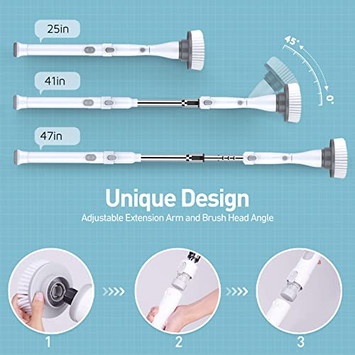 Cepillo de limpieza eléctrico con batería, giratorio, inalámbrico, 2 x 2500 mAh, cepillo de limpieza eléctrico con 4 cabezales de cepillo, para limpiar suelos de baño, suelos, esquinas