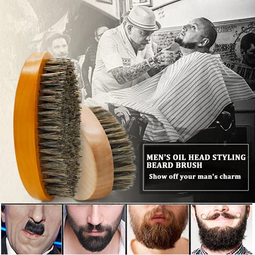 Cepillo para barba con cerdas de jabalí para hombres, hecho de madera maciza con 100% pelo de jabalí de primer corte, cerdas firmes para domar y suavizar el vello facial