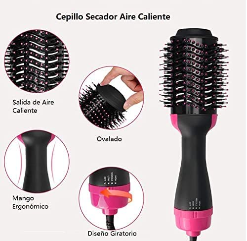 Cepillo Secador de Pelo Alizador Cepillo de Peinado Estilizador y Voluminizado de Aire Caliente Iones Negativos Función 4 en 1 Plancha de Cabello (Negro)