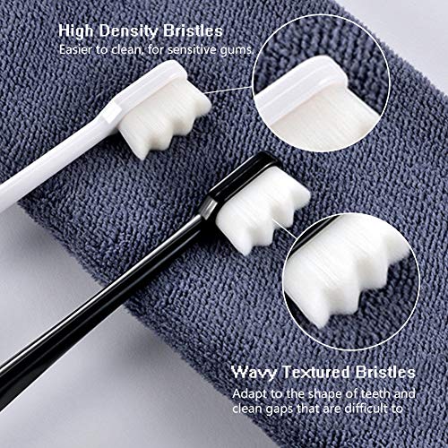 Cepillos Dientes Manuales Extra Suaves, 4 Piezas Cepillos Dientes Limpieza Encías Sensibles 20.000 Cerdas, Cepillo Dientes Japonés, para Encías Frágiles para Adultos y Niños(Blanco, Negro)