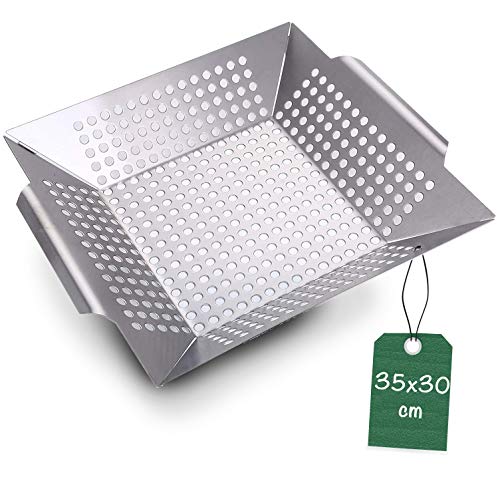 Cesta para Parrilla - 3,8 l - Acero Inoxidable - Apta para Lavavajillas - Bandeja para Carne, Verduras, Castañas