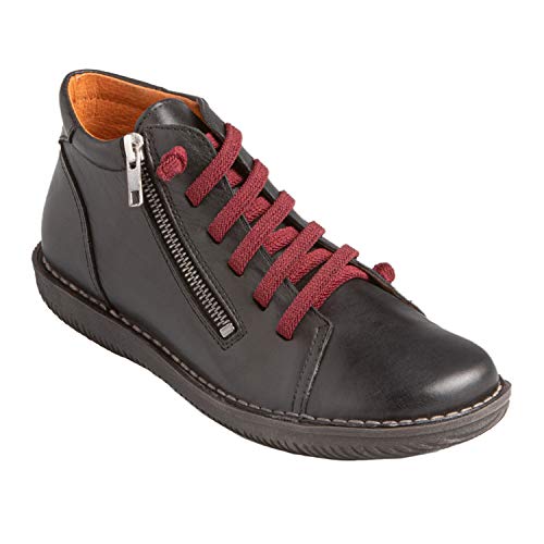 CHACAL Shoes – Botines para Mujer de Piel Negro con cordón elástico y Cremallera para un Calzado fácil – Talla EU 38