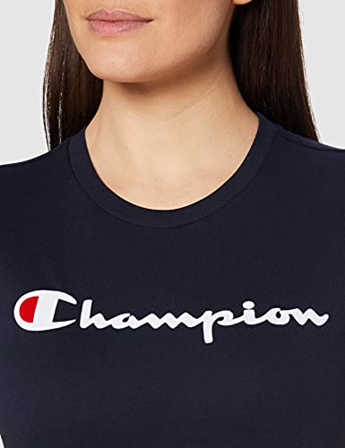 Champion Classic Logo Crewneck T-Shirt Camiseta, Azul Marino, L para Mujer