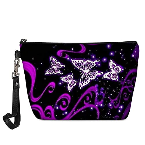 chaqlin Bolsas cosméticas capacidad de viaje portátil mujeres maquillaje almacenamiento caso Dachshund patrón multifuncional, Mariposas moradas brillantes, Talla única, Bolsa de aseo