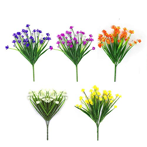 CHBOP Flores Artificiales Falsas 5 Paquetes de 5 Colores al Aire Libre Resistente a los Rayos UV Vegetación Arbustos Plantas Interior Exterior Jardinera Colgante Decoración de jardín en casa