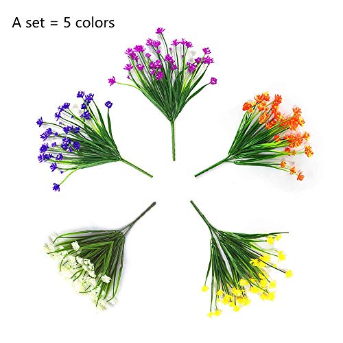 CHBOP Flores Artificiales Falsas 5 Paquetes de 5 Colores al Aire Libre Resistente a los Rayos UV Vegetación Arbustos Plantas Interior Exterior Jardinera Colgante Decoración de jardín en casa