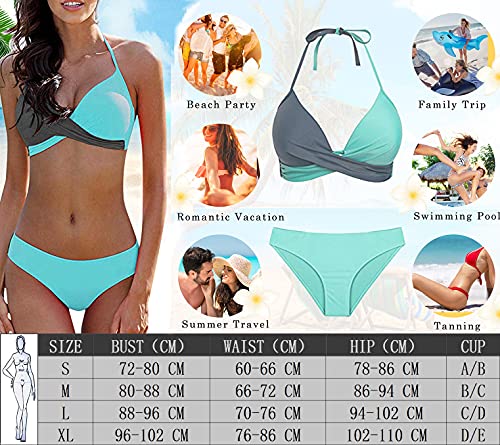 CheChury Bikinis Mujer 2021 Push Up Halter Bikini Traje de baño Acolchado Bra Tops y Braguitas Bikini Sets Talla Grande Bañador Vacaciones