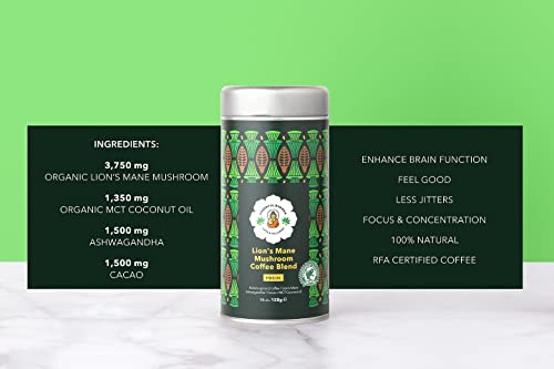 Cheerful Buddha Mezcla De Café Con Setas Melena De León - 100% natural sin conservantes - Café molido certificado por RFA libre de OMG - Café premium vegano con setas adaptogénico -