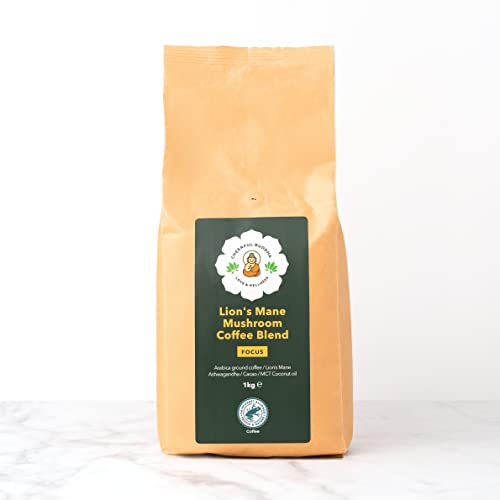 Cheerful Buddha Mezcla De Café Con Setas Melena De León - 100% natural sin conservantes - Café molido certificado por RFA libre de OMG - Café premium vegano con setas adaptogénico -