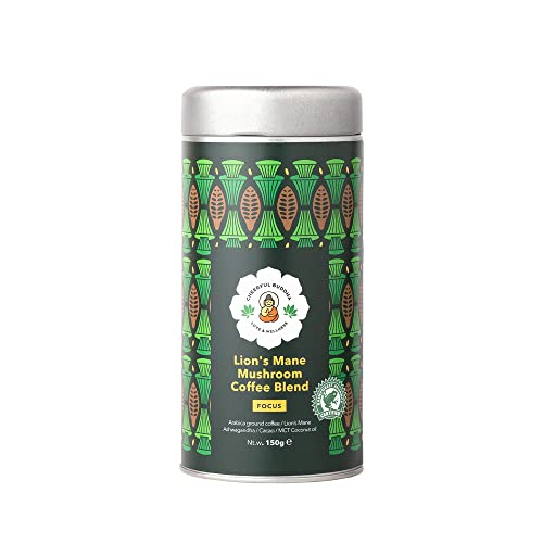 Cheerful Buddha Mezcla De Café Con Setas Melena De León - 100% natural sin conservantes - Café molido certificado por RFA libre de OMG - Café premium vegano con setas adaptogénico -