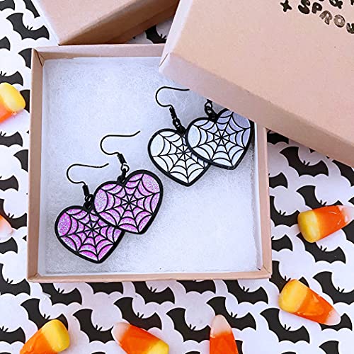 Chereda Hippie Glitter Spider Web Pendientes de corazón para mujer retro punk joyería Halloween gota colgante pendiente regalo