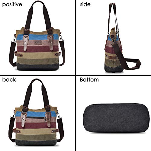 CHEREEKI Bolsos de Mujer, Bolso para Mujer Grande a Rayas de Lona Bolsos para Viajes Escolares de Negocios (Multicolor-1)