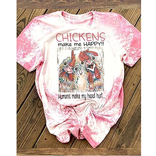 Chickens Make Me Happy Humans Make My Head Hurt - Camiseta de manga corta con estampado de pavo, diseño de granjero, cuello redondo, estampado de letras, informal, suelta y divertida, B, XXL