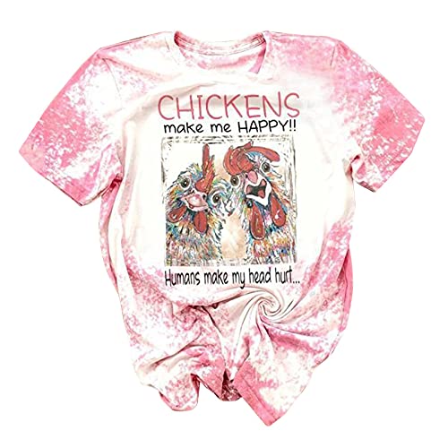 Chickens Make Me Happy Humans Make My Head Hurt - Camiseta de manga corta con estampado de pavo, diseño de granjero, cuello redondo, estampado de letras, informal, suelta y divertida, B, XXL