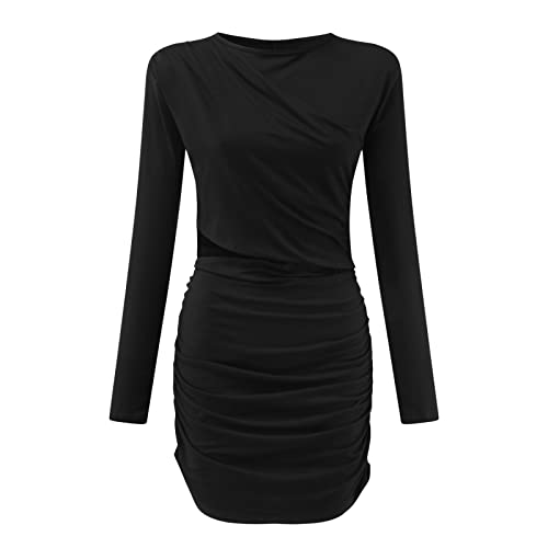 CHUXI 2022 - Vestido de manga larga con cintura abierta y ajuste delgado, vestido ajustado de una pieza, vestido de club corto sexy, #1Negro, XL