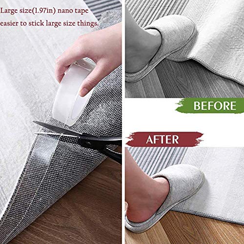 Cinta Adhesiva Nano, 600cm Cinta Adhesiva Transparente Extraíble Multifuncional sin Rastros, Cinta Adhesiva de Doble Cara Reutilizable Lavable Fuerte Agarre de Gel para Oficina,Alfombra,Cocina