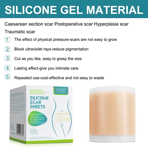 Cinta de gel de silicona suave médica para eliminar cicatrices, rollo de cinta de gel de silicona para rasgaduras, para cicatrices hipertróficas, resistente al agua (1.6"x 60")