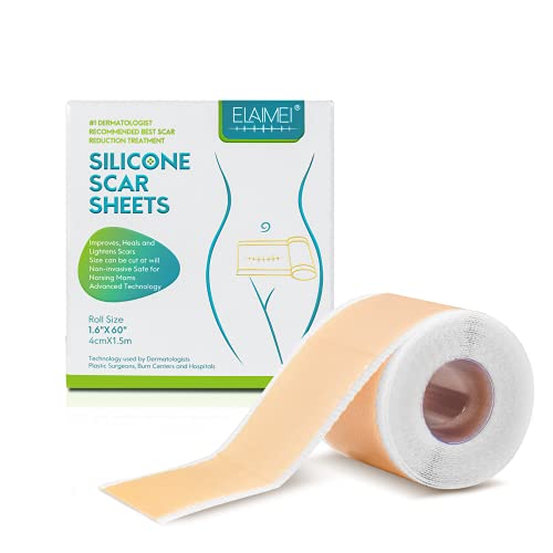 Cinta de gel de silicona suave médica para eliminar cicatrices, rollo de cinta de gel de silicona para rasgaduras, para cicatrices hipertróficas, resistente al agua (1.6"x 60")