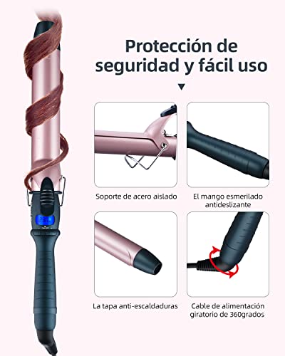 CkeyiN Rizador de Pelo, Rizador Profesional de 38 mm, Moldeador Cabello de Cerámica Largo y Corto con Cable Giratorio de 360° y Pantalla LCD, Temperatura Regulable