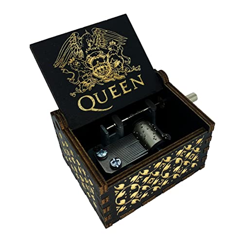 Cleader Queen Bohemian Rhapsody Music Box - Caja de música con manivela de 18 notas grabada de madera para colecciones, color negro