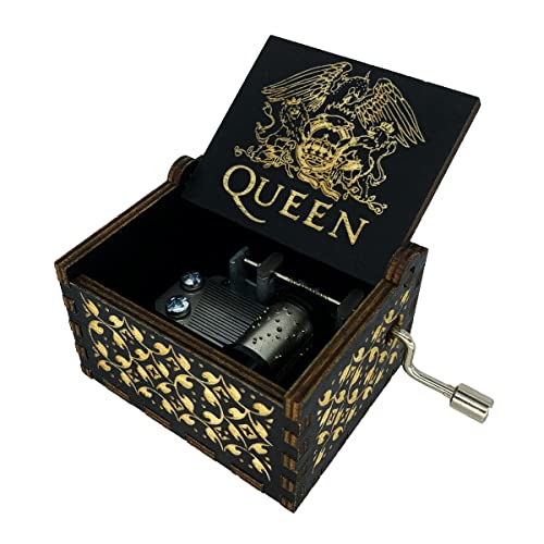 Cleader Queen Bohemian Rhapsody Music Box - Caja de música con manivela de 18 notas grabada de madera para colecciones, color negro