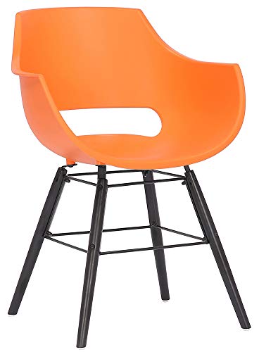 CLP Silla De Salón Skien Moderna Hecha En Polipropileno I Silla De Comedor con Reposabrazos & Base De Madera De Haya, Color:Naranja, Color del Marco:Negro