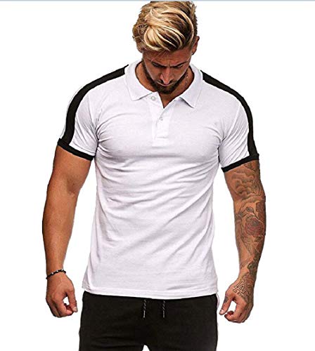 CNBPLS Polo de Verano para Hombre Camiseta de Solapa Camiseta de Manga Corta y humectante para Hombre Camiseta de Secado rápido,White,M