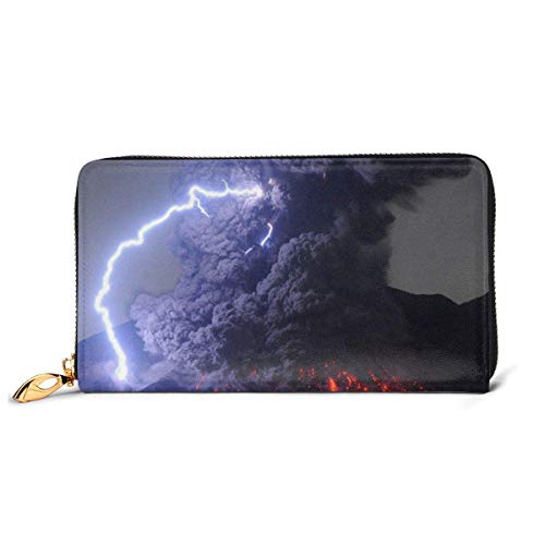 Coin Purse Monedero Humo De Iluminación De Erupción Volcánica Billetera Bolsa Impreso PU Bolso Muchas Ranuras para Tarjetas Billetera Cartera para Damas, Mejor Amigo, Profesor