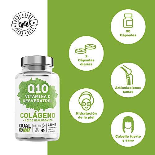 Colágeno marino con ácido hialurónico| Coencima Q10 - Vitamina C - Resveratrol | Colágeno Marino Piel Radiante| Huesos y Articulaciones Fuertes - 90 Cap