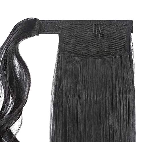 Coleta Postiza Pelo Sintético Se Ve Natural Extensiones de Cabello Clip Larga Postizo de Pasta Mágica Liso Ponytail 55cm Negro natural