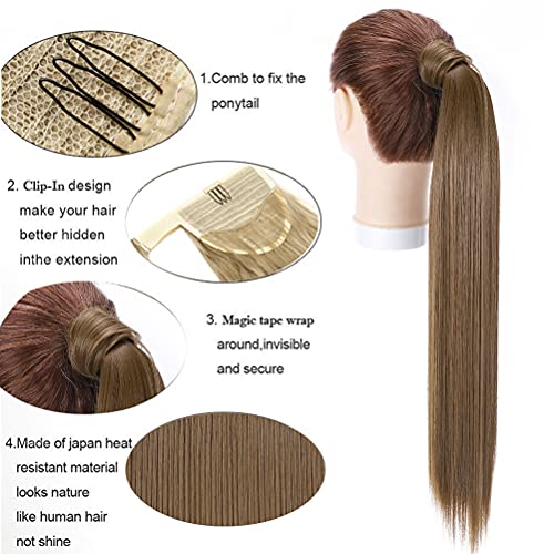 Coleta Postiza Pelo Sintético Se Ve Natural Extensiones de Cabello Clip Larga Postizo de Pasta Mágica Liso Ponytail 55cm Negro natural