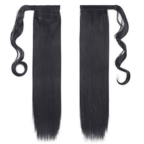 Coleta Postiza Pelo Sintético Se Ve Natural Extensiones de Cabello Clip Larga Postizo de Pasta Mágica Liso Ponytail 55cm Negro oscuro