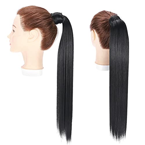 Coleta Postiza Pelo Sintético Se Ve Natural Extensiones de Cabello Clip Larga Postizo de Pasta Mágica Liso Ponytail 55cm Negro oscuro