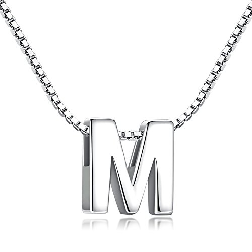 Collar de Mujer de Plata de Ley 925 Pequeñas Iniciales Collar con Colgante Letras A-Z para Mujer Hombre Pareja 45 cm(Letra M Collar)