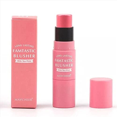 Colorete en barra hidratante de doble cabeza para mejillas Crema de colorete facial con pincel Contorno facial Colorete Bálsamo Hidratante de larga duración Impermeable Suave Rubor Maquillaje de mujer