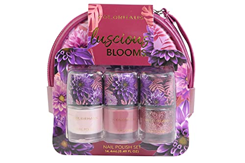 Colorhaus Luscious Blooms Nail #1 - Set de Esmalte de Uñas - 1 Neceser con 3 Esmaltes de uñas - Rosa Claro, Oscuro y Brillantina Rosa - Set de Uñas para Regalo para Niñas, Adolescentes y Mujeres