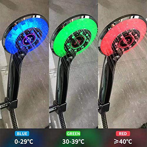 Comely Cabezal de Ducha de Mano, Alcachofa Ducha LED con Pantalla de Temperatura Digital, 3 Colores Cambio de color con la Temperatura, 3 Modo De Pulverización, Presión de Aumento, Ahorra Agua