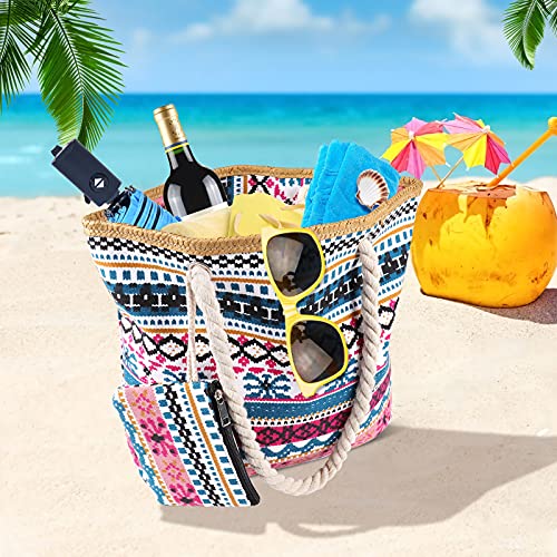 Comius Sharp Bolsa de Playa para Mujer, Grande Bolso de Mano Compras Bolsa con Cremallera, Totalizador de Lona de Verano, Bolsas de Hombro para Playa/Viajes/Uso Diario (09)