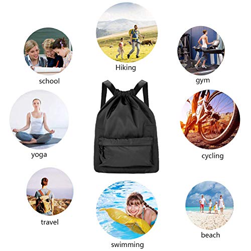 Comius Sharp Bolsas de Cuerdas para el Gimnasio, Bolsa Lona Mochilas Casual para PC Viaje Libros Acampada Estudiantes Escuela Mochila Cuerda para Chico Chica Hombre Mujer (Black)