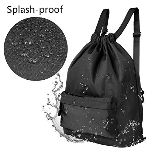 Comius Sharp Bolsas de Cuerdas para el Gimnasio, Bolsa Lona Mochilas Casual para PC Viaje Libros Acampada Estudiantes Escuela Mochila Cuerda para Chico Chica Hombre Mujer (Black)